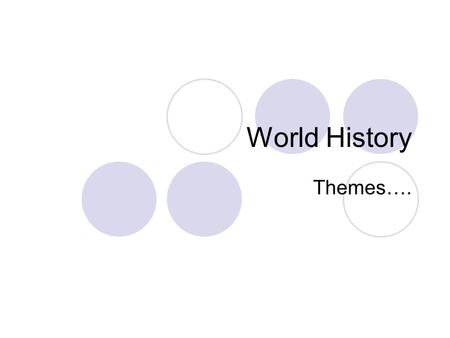 World History Themes….. World HistoryThemes 2009-20102 World History Themes Themes help us to better focus on the key features of each society and event.