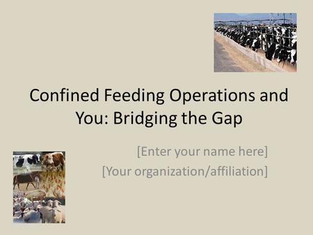 Confined Feeding Operations and You: Bridging the Gap [Enter your name here] [Your organization/affiliation]