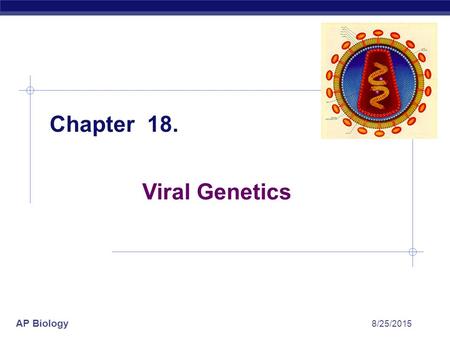 AP Biology 8/25/2015 Chapter 18. Viral Genetics. AP Biology 8/25/2015 Viral diseases Measles Polio Hepatitis Chicken pox.