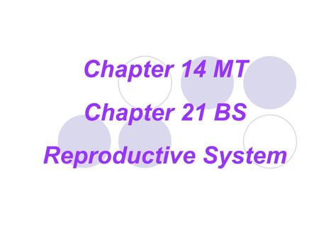 Chapter 14 MT Chapter 21 BS Reproductive System
