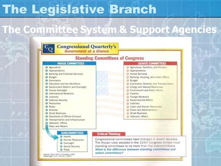 The Legislative Branch The Committee System & Support Agencies.