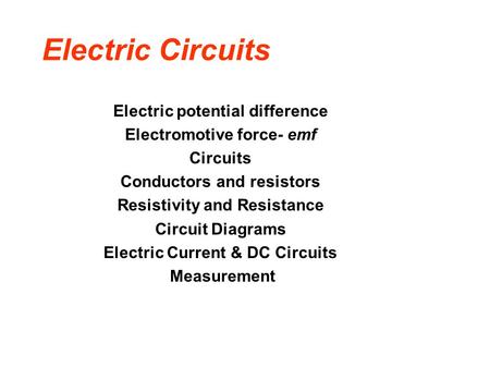 Electric Circuits Electric potential difference