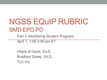 NGSS EQuIP Rubric SMD EPO PD