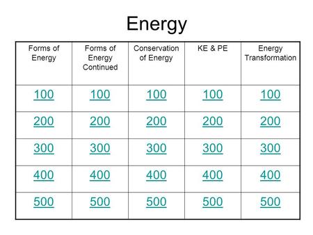 Energy Forms of Energy Forms of Energy Continued