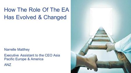 Narrelle Matthey Executive Assistant to the CEO Asia Pacific Europe & America ANZ How The Role Of The EA Has Evolved & Changed.