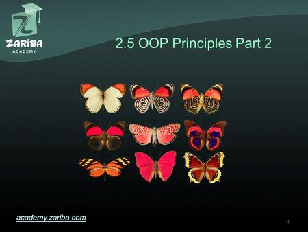 2.5 OOP Principles Part 2 academy.zariba.com 1. Lecture Content 1.Polymorphism 2.Cohesion 3.Coupling 2.