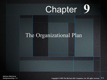 9-1 The Organizational Plan McGraw-Hill/Irwin Entrepreneurship, 7/e Copyright © 2008 The McGraw-Hill Companies, Inc. All rights reserved. Chapter 9.