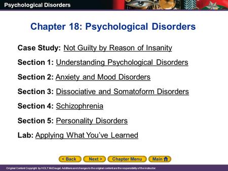 Chapter 18: Psychological Disorders