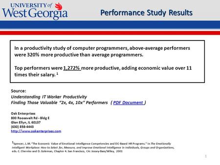 1 Performance Study Results In a productivity study of computer programmers, above-average performers were 320% more productive than average programmers.