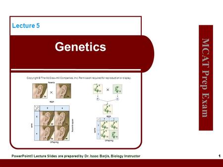 MCAT Prep Exam PowerPoint® Lecture Slides are prepared by Dr. Isaac Barjis, Biology Instructor Genetics Lecture 5 1 Copyright © The McGraw-Hill Companies,