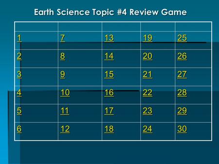 Earth Science Topic #4 Review Game