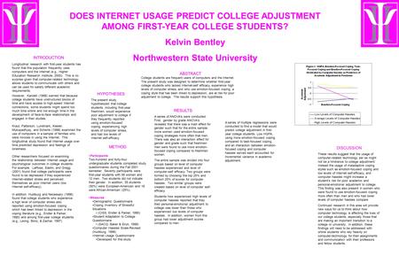 DOES INTERNET USAGE PREDICT COLLEGE ADJUSTMENT AMONG FIRST-YEAR COLLEGE STUDENTS? Kelvin Bentley Northwestern State University Longitudinal research with.