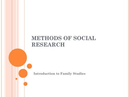 METHODS OF SOCIAL RESEARCH Introduction to Family Studies.