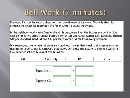 Bell Work (7 minutes).