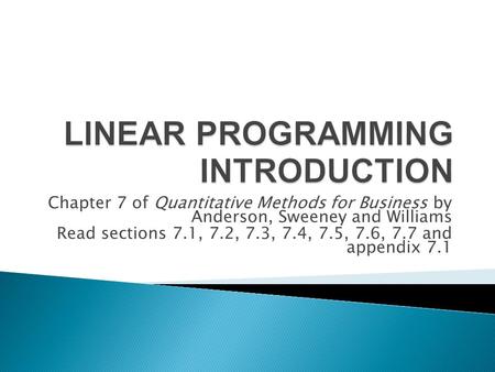 LINEAR PROGRAMMING INTRODUCTION