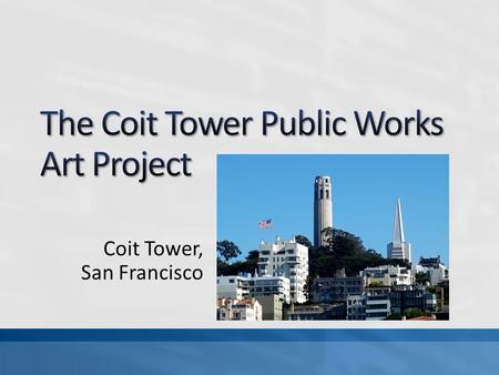 Coit Tower, San Francisco. Coit Tower is a 210-foot tower in the Telegraph Hill neighborhood of San Francisco, California. The tower was built in 1933.