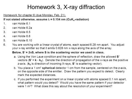 Homework 3, X-ray diffraction
