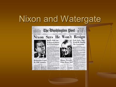 Nixon and Watergate. The Election of 1968 Richard Nixon narrowly won the 1968 election, but the combined total of votes for Nixon and Wallace indicated.
