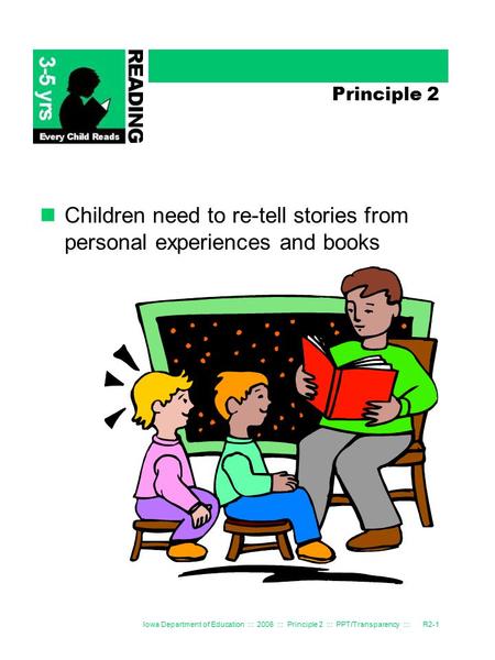 Iowa Department of Education ::: 2006 ::: Principle 2 ::: PPT/Transparency :::R2-1 Principle 2 Children need to re-tell stories from personal experiences.