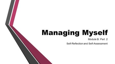 Managing Myself Module B: Part 2 Self-Reflection and Self-Assessment.