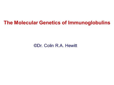 The Molecular Genetics of Immunoglobulins ©Dr. Colin R.A. Hewitt.