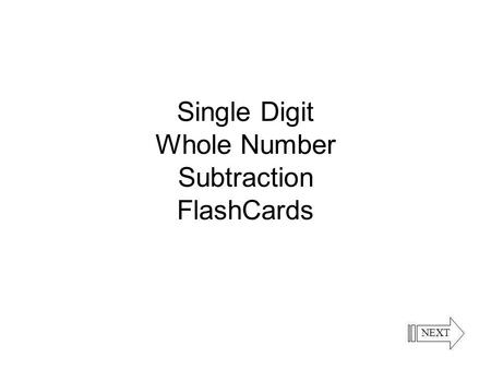 Single Digit Whole Number Subtraction FlashCards.