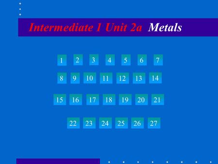 Intermediate 1 Unit 2a Metals 1 23 4567 89 10 111213 14 15 22 23242526 27 161718192021.