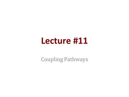 Lecture #11 Coupling Pathways. Outline Some biochemistry The pentose pathway; –a central metabolic pathway producing pentoses and NADPH Co-factor coupling.