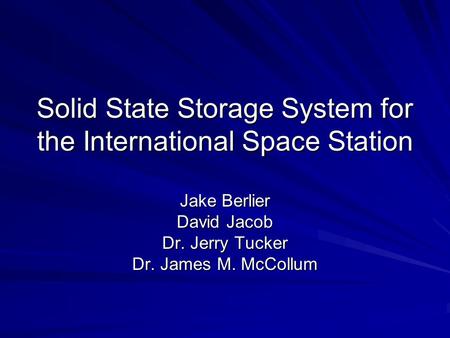 Solid State Storage System for the International Space Station