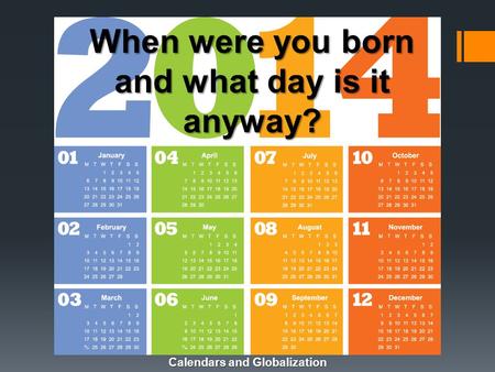 When were you born and what day is it anyway? Calendars and Globalization.