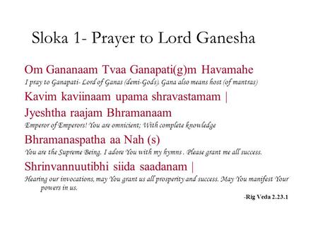 Sloka 1- Prayer to Lord Ganesha