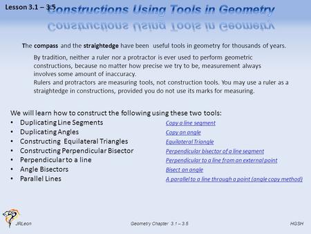 Constructions Using Tools in Geometry