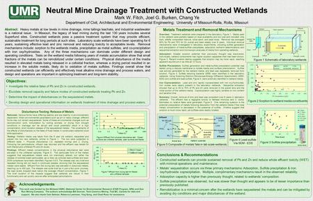 Metals Treatment and Removal Mechanisms Neutral Mine Drainage Treatment with Constructed Wetlands Mark W. Fitch, Joel G. Burken, Chang Ye Department of.