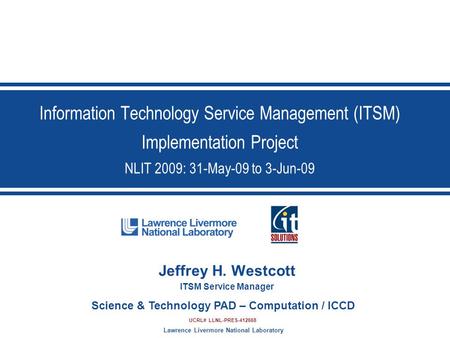 Jeffrey H. Westcott ITSM Service Manager