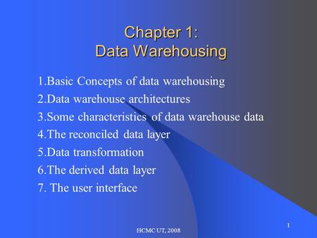Chapter 1: Data Warehousing