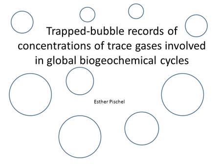 Trapped-bubble records of concentrations of trace gases involved in global biogeochemical cycles Esther Pischel.
