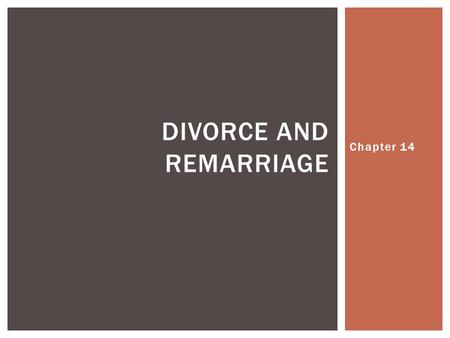 Chapter 14 DIVORCE AND REMARRIAGE.  Stability—the quality of being firm and steadfast (faithful)  Stable Relationships  Last over time  Respect and.