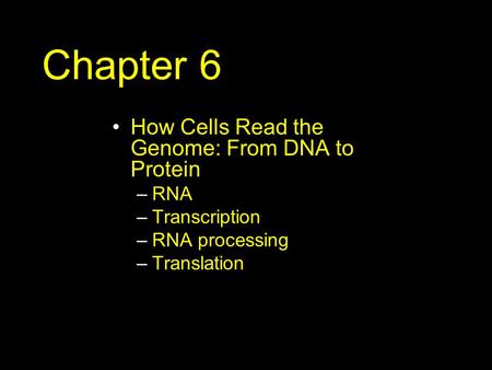 Chapter 6 How Cells Read the Genome: From DNA to Protein RNA