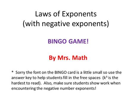 Laws of Exponents (with negative exponents)