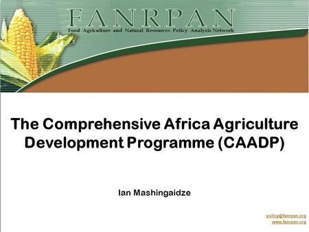 The Comprehensive Africa Agriculture Development Programme (CAADP) Ian Mashingaidze