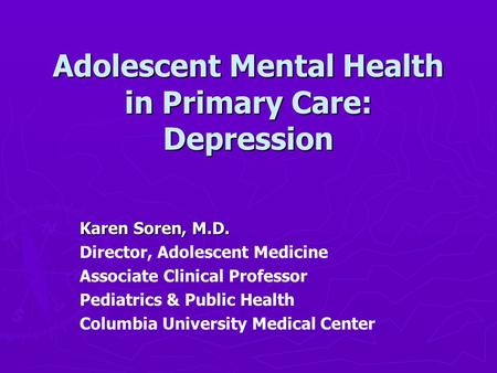 Adolescent Mental Health in Primary Care: Depression