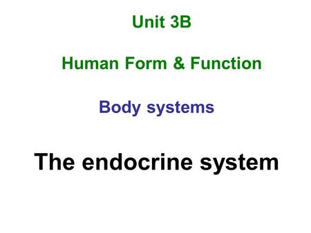 Unit 3B Human Form & Function Body systems The endocrine system.