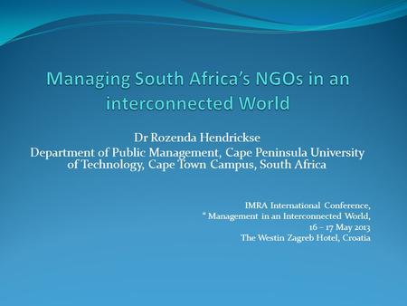 Managing South Africa’s NGOs in an interconnected World