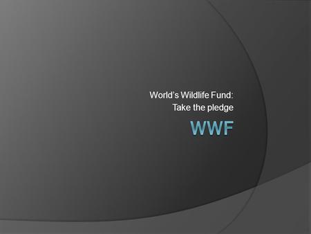 World’s Wildlife Fund: Take the pledge. What is WWF?  WWF (World’s Wild Life Fund) is an international organization with an aim to assist endangered.
