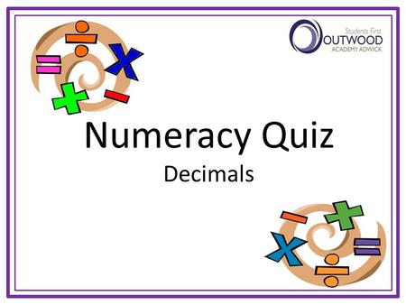 Numeracy Quiz Decimals Starter - Brain Trainer Follow the instructions from the top, starting with the number given to reach an answer at the bottom.