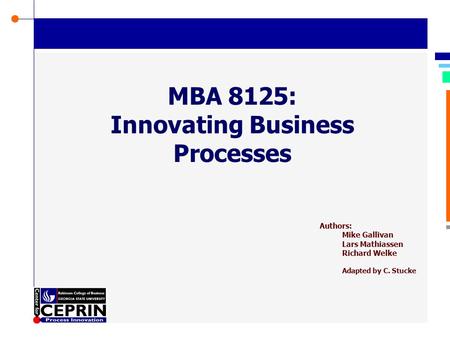 © Richard Welke 2002 MBA 8125: Innovating Business Processes Authors: Mike Gallivan Lars Mathiassen Richard Welke Adapted by C. Stucke.