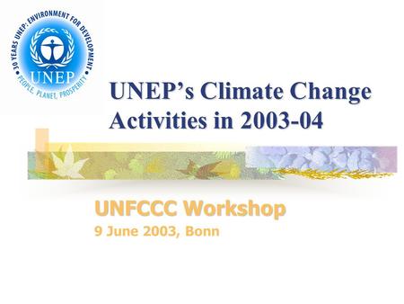 UNEP’s Climate Change Activities in 2003-04 UNFCCC Workshop 9 June 2003, Bonn.