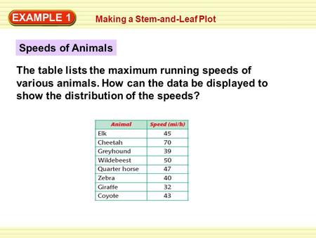 EXAMPLE 1 Speeds of Animals
