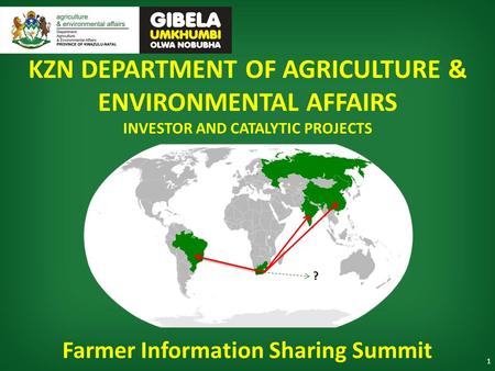 KZN DEPARTMENT OF AGRICULTURE & ENVIRONMENTAL AFFAIRS INVESTOR AND CATALYTIC PROJECTS Farmer Information Sharing Summit 1 ?