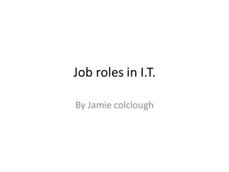 Job roles in I.T. By Jamie colclough. Software engineer Also known as application programmer, software architect, system programmer, system engineer.